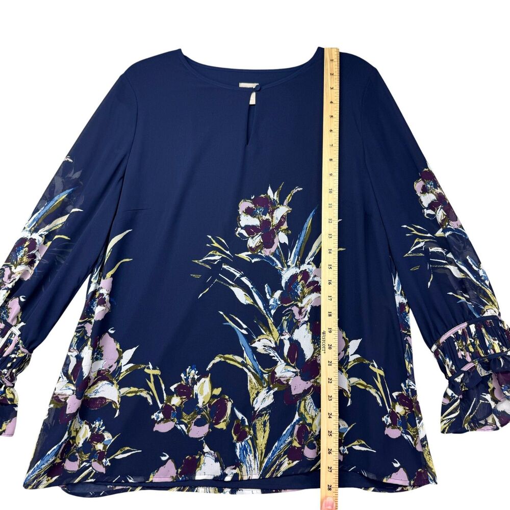 Chico’s Blouse Womens 2 Blue Stretch Floral Bird Of Paradise-Print Pullover Knit - Picture 9 of 12